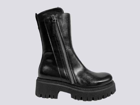 Combat Style chunky sole with diagnal zipper 23105	 Colle Black
