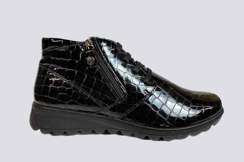 Patent Croc print ankle boots