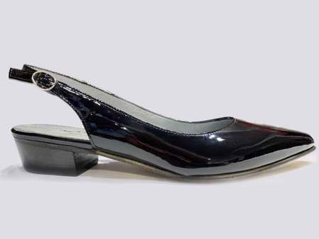Maripe Patent Black sling back pump with low heel 26615
