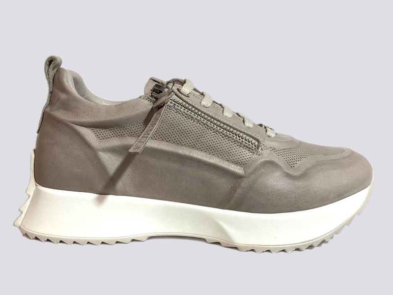 CARMELA  Pastel Grey Perforated luxury sneakers with side zip 24670