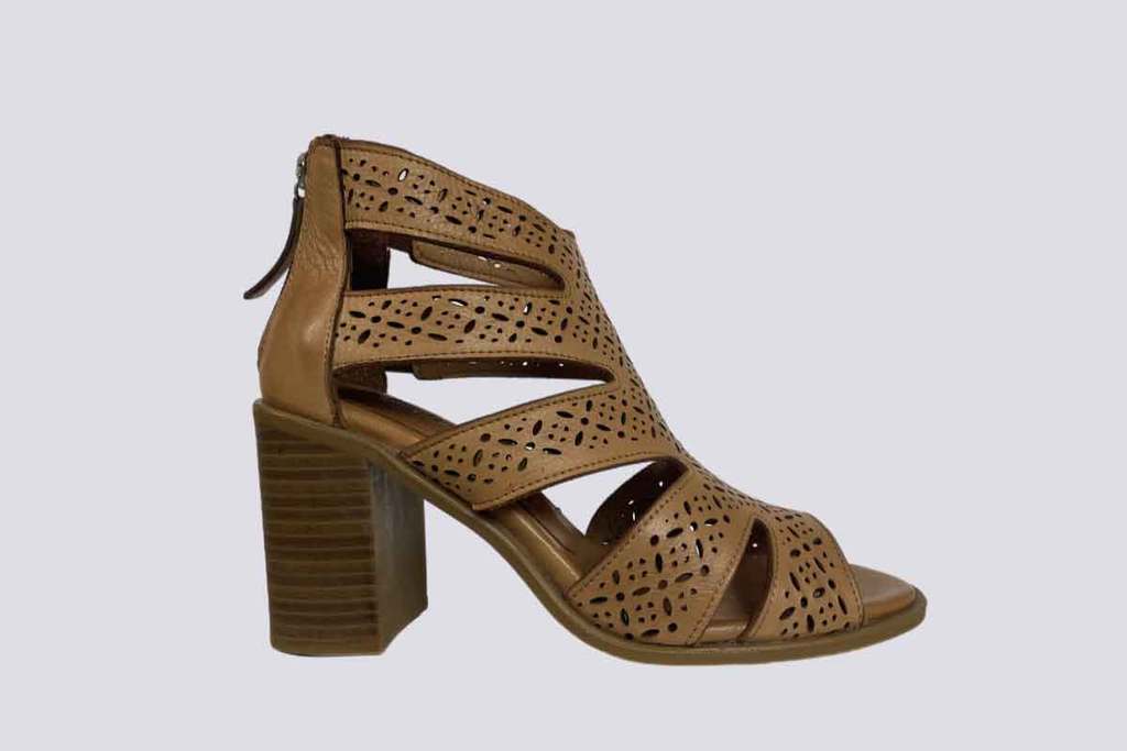 Tan High Heel Leather Sandal by Carmela Spain 24694
