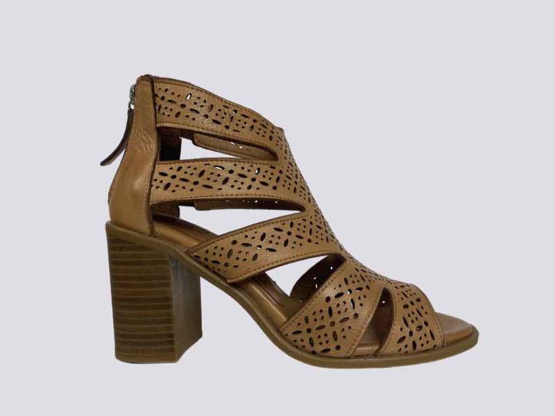 Tan High Heel Leather Sandal by Carmela Spain 24694
