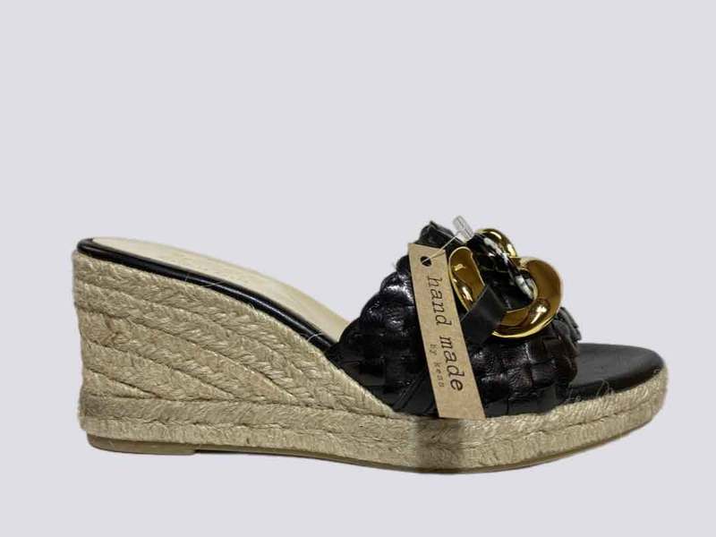 Woven Espadrille Mule with gold chain By KESS Black 24280