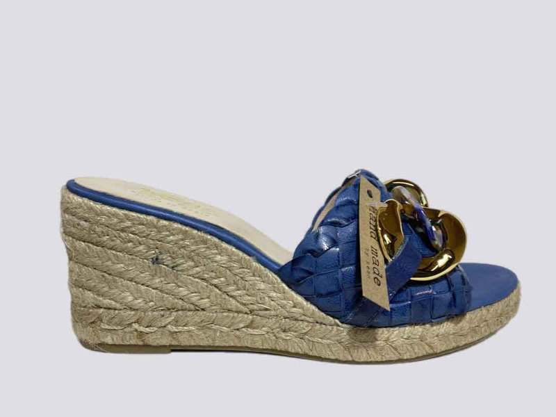 Woven Espadrille Mule with gold chain By KESS  Blue Denim 24280
