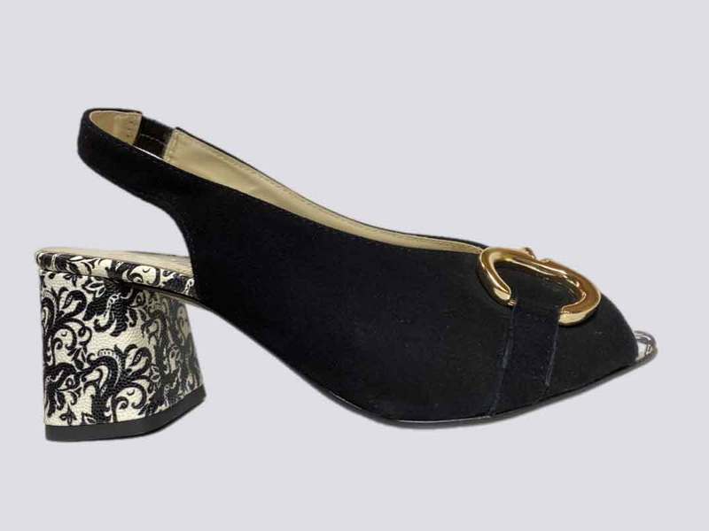 Suede Black Slingback with gold chain  24268