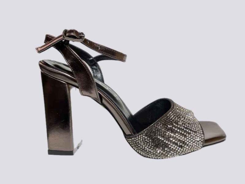 Antracite Diamonte High Block Heel Dress Sandals By Repo 24608