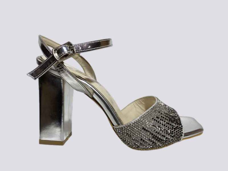 SILVER Diamonte High Block Heel Dress Sandals By Repo  24608