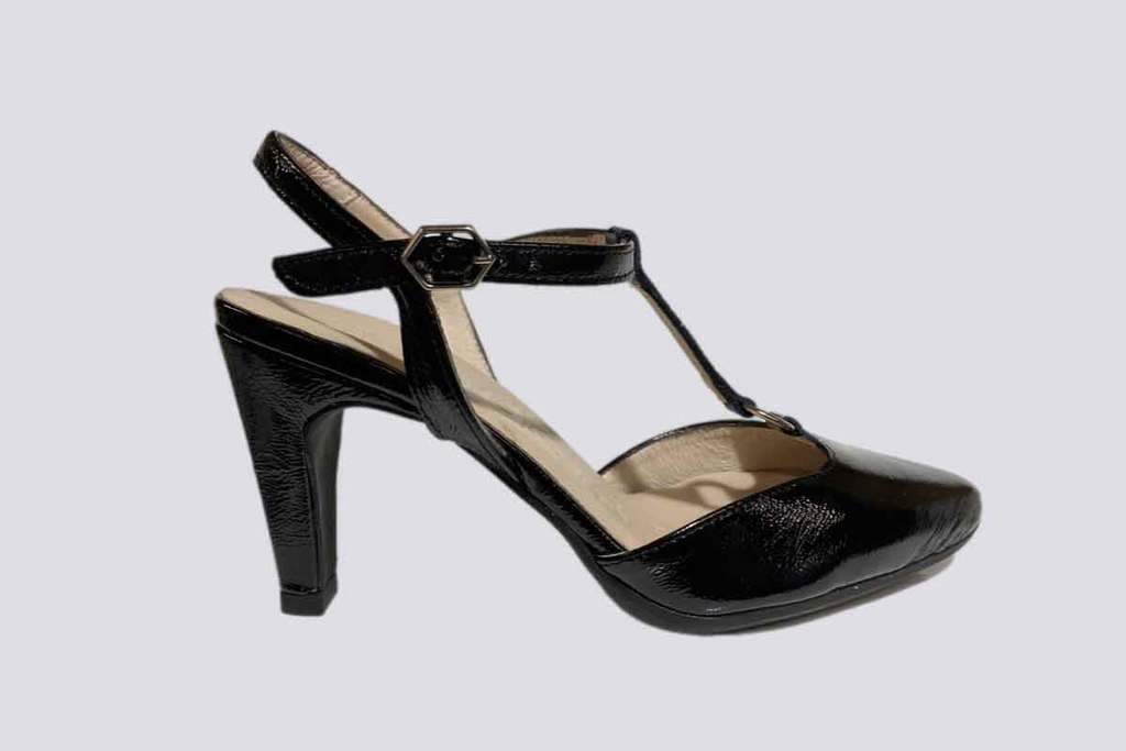 Wonders  High heeled (7cm) Pointed Toe dress Sandals Patent Black 24281