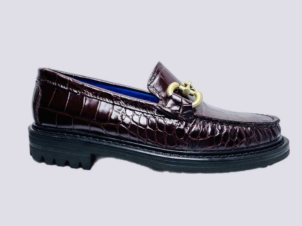 bROWN CROC Leather Loafer Moccassin Vittoria Megnoni