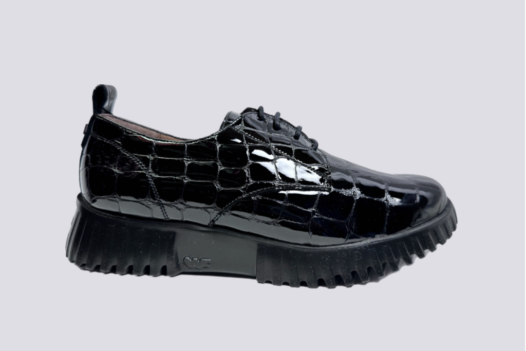 WONDERS Croc Black Laceup  26401